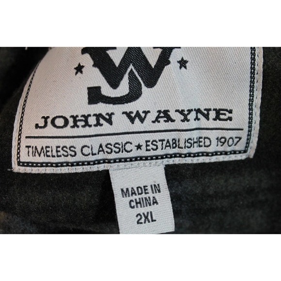 John Wayne Shirt Fleece Jacket size 2XL Green Plaid Mock 1/4 Snap Up Long Sleeve - Picture 7 of 8